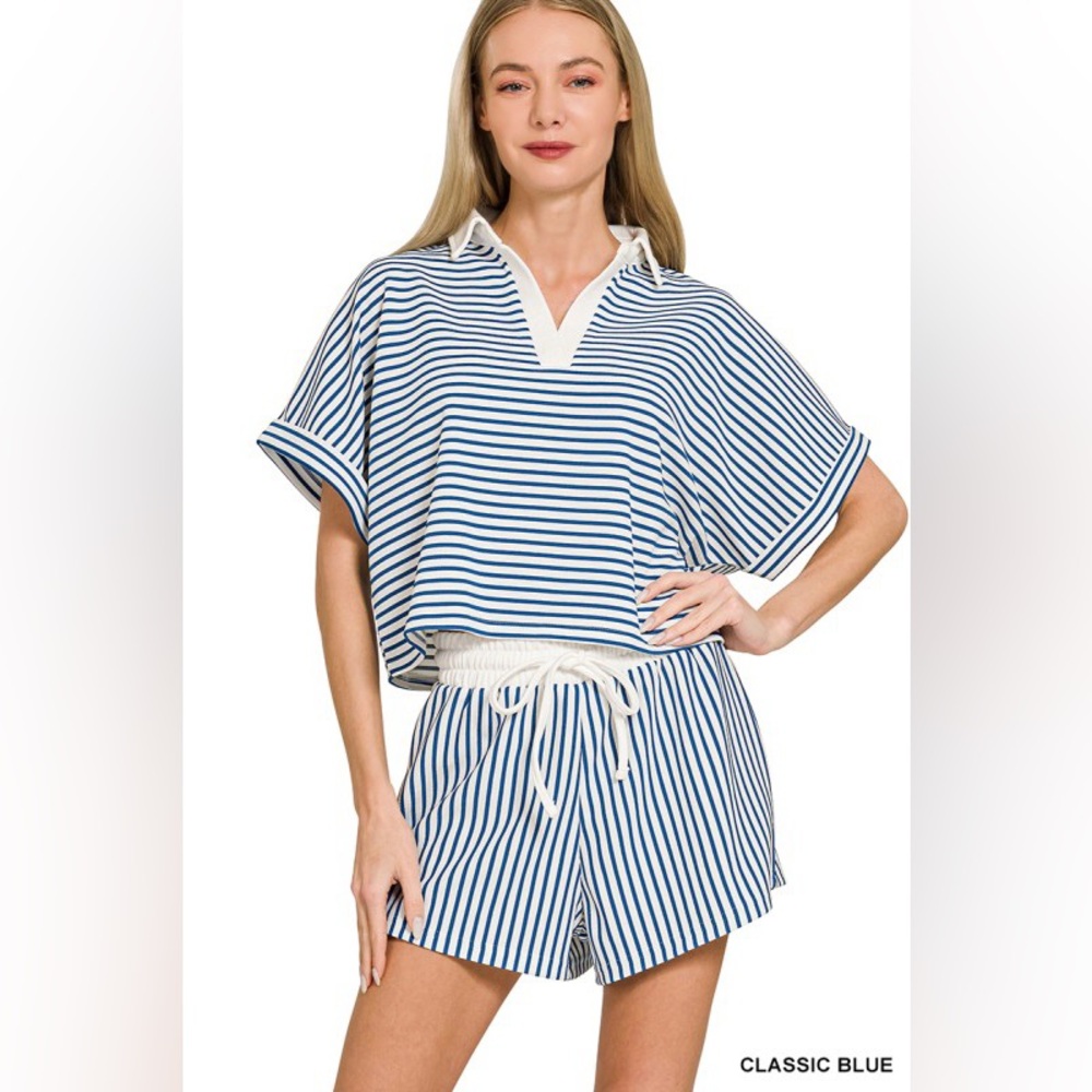 Zenana Outfitters Classic Blue & White Striped Pull-On Shorts